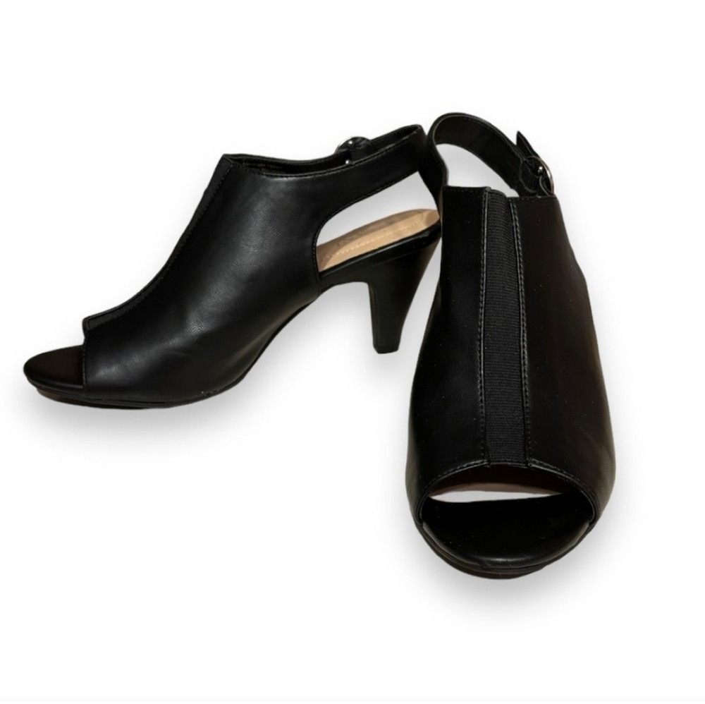 ALFANI Step n Flex Jalenne Leather Peep Toe Slingback Heels